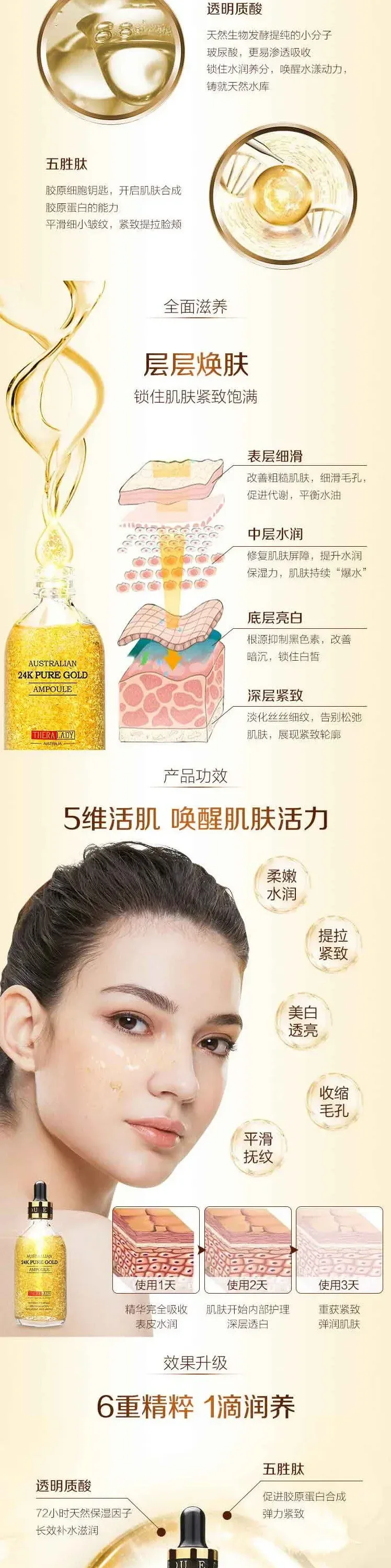 【双11】Thera Lady 24K纳米黄金精华液 大金瓶 祛皱紧致 美白嫩肤 100ml 【保质期2028/03】【规格：单件】 详情图 4