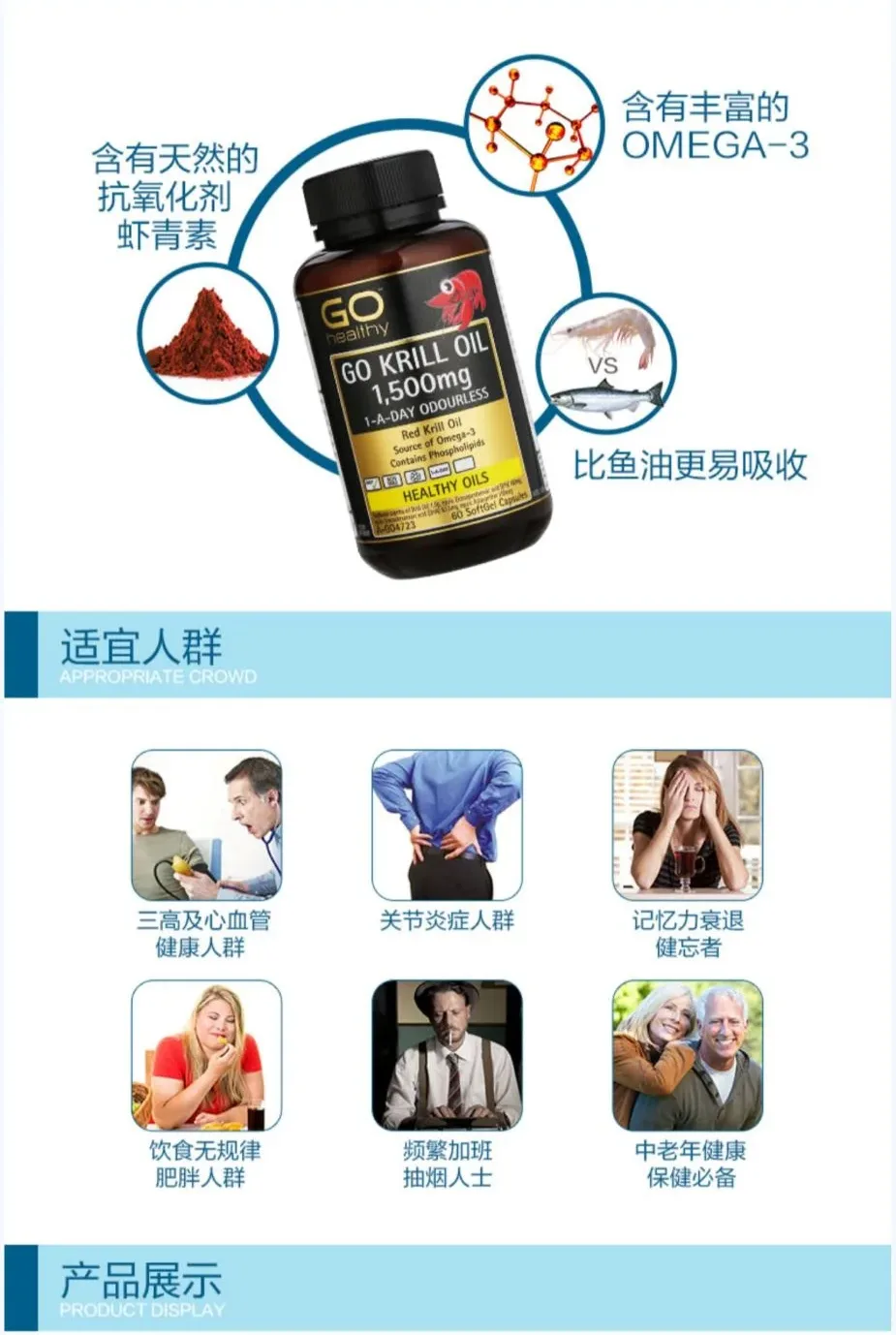 GO Healthy 高之源 磷虾油1500mg OMEGA3+虾青素 60粒【保质期2028.08】 详情图 3