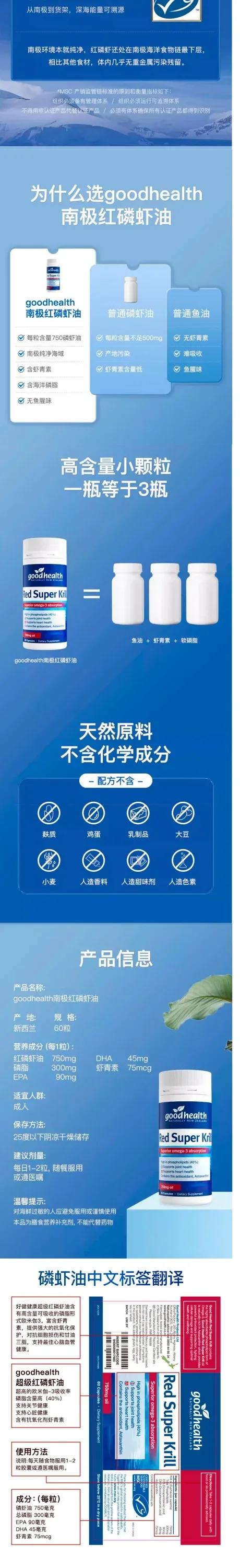 Good Health 好健康 红磷虾油胶囊虾青素1000mg 60粒【保质期2027.08】 详情图 3