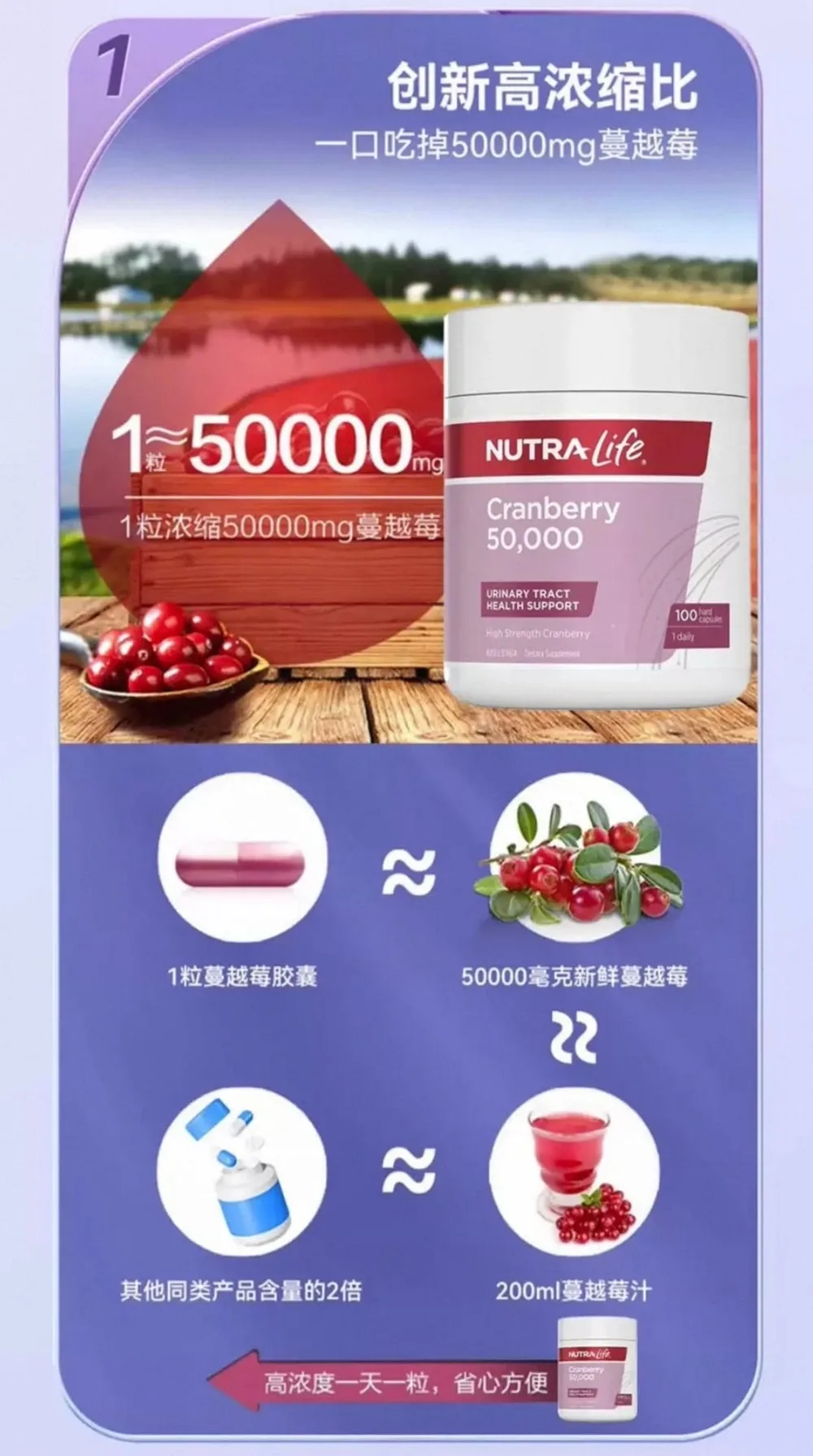 Nutra-Life 纽乐 蔓越莓胶囊50000mg 100粒【保质期2028.09】 详情图 4