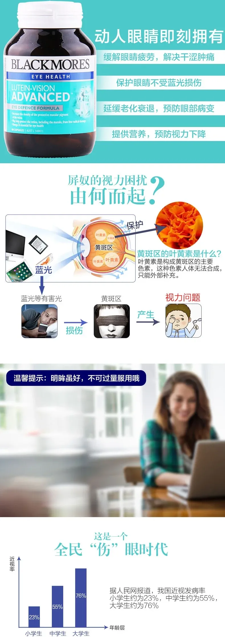 Blackmores 澳佳宝 叶黄素护眼加强型 60粒【保质期2027.06】 详情图 4