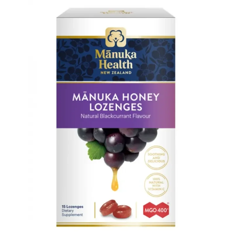 Manuka Health 蜜纽康 MGO 400 麦卢卡蜂蜜润喉糖黑加仑味 15粒【保质期2027.01】